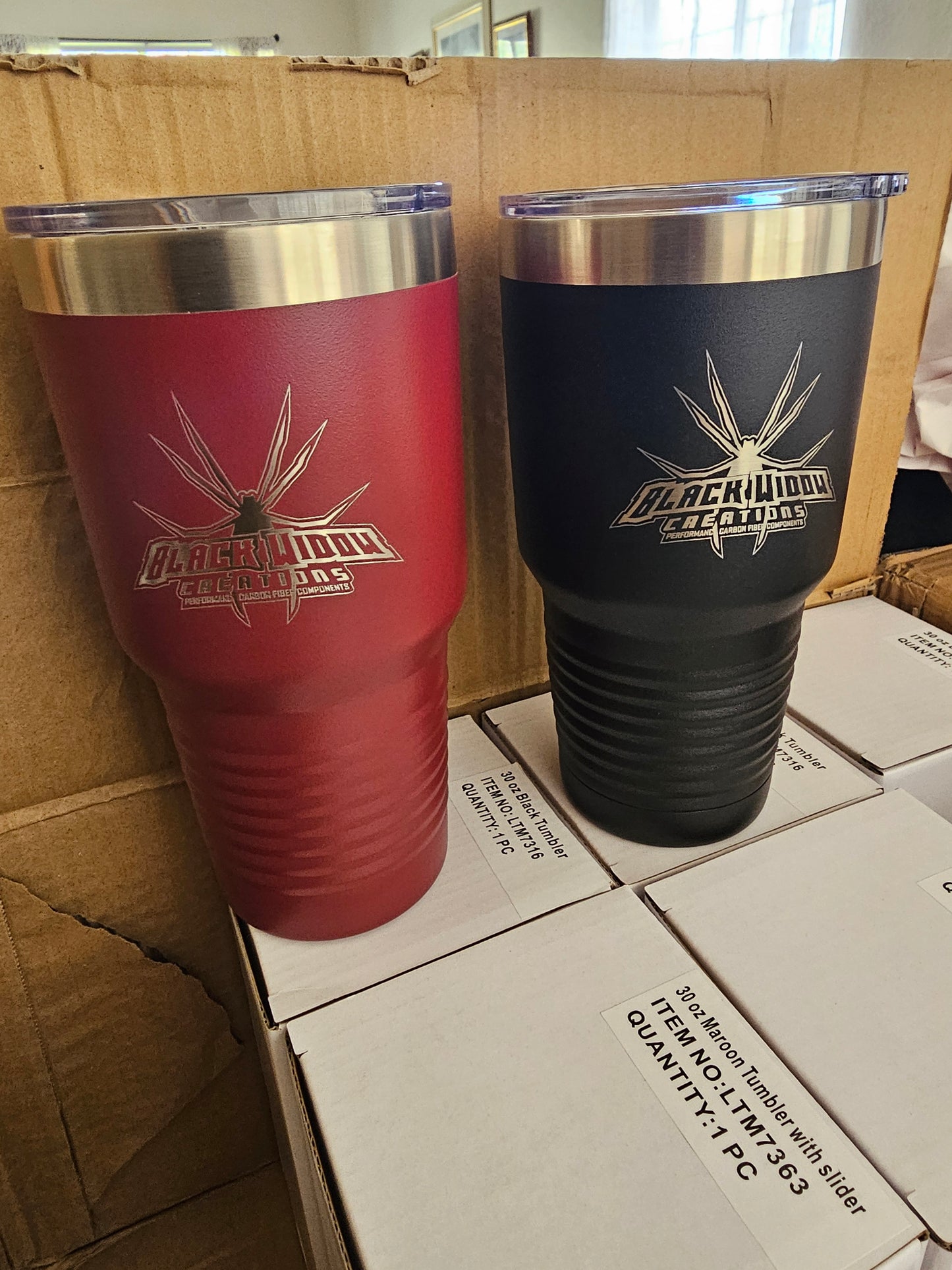 Maroon Insulated 30oz Black Widow Creations Tumbler.