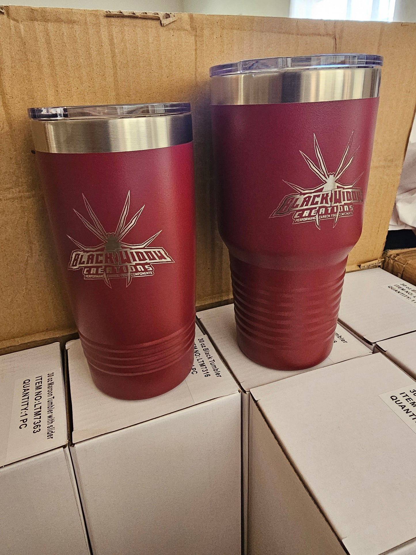 Maroon Insulated 30oz Black Widow Creations Tumbler.