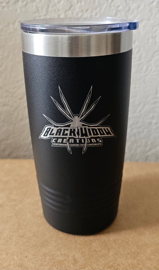 Black Insulated 20oz Black Widow Creations logo tumbler