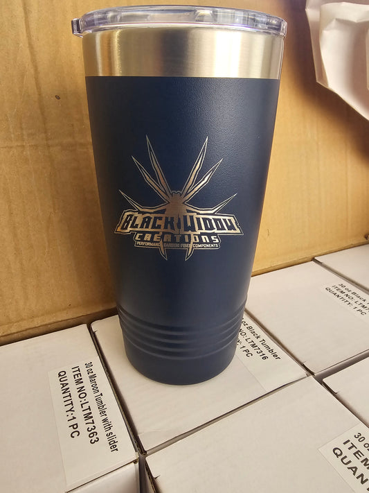 Navy Blue Insulated 20oz Black Widow Creations Tumbler.